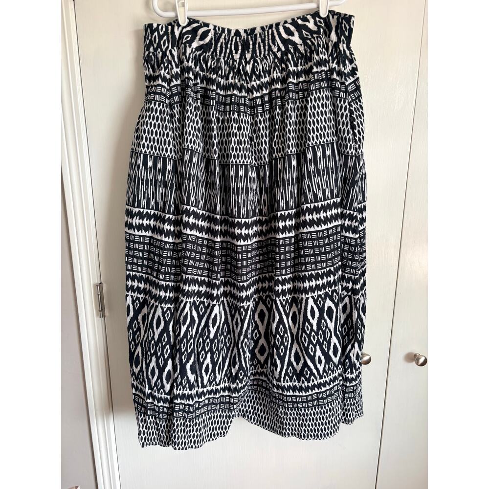 Sundance Black White Maxi Skirt Pockets Lined Cotton XXL Bohemian Resort Chic - Picture 2 of 9
